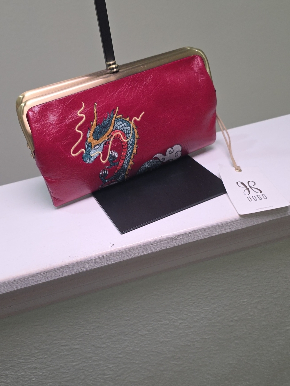 HOBO Lauren Clutch Wallet in Cardinal Red w/Embroidered Dragon NWT - Picture 6 of 15